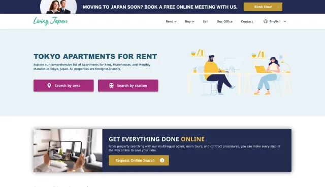 Living Japan apartment-search landing page